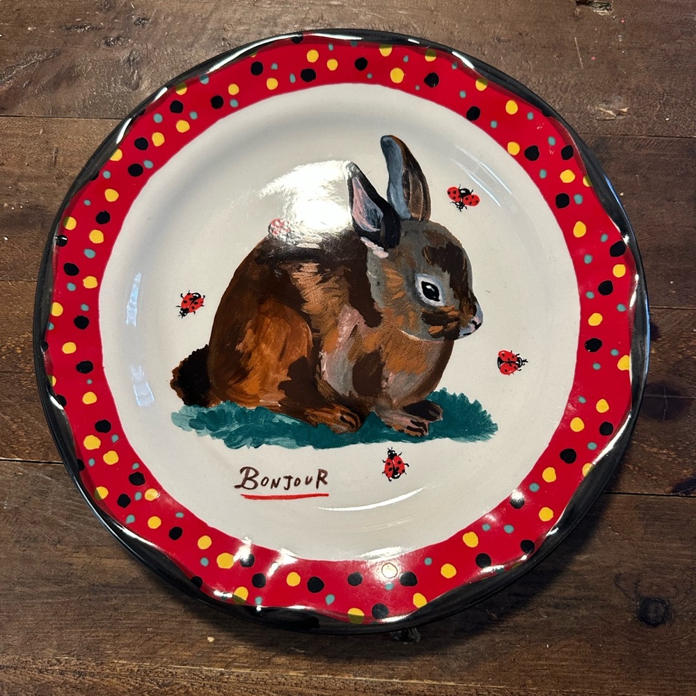 Anthropologie Bonjour Rabbit Dinner Plate